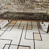 Table basse bois verre fumé vintage 1970"
