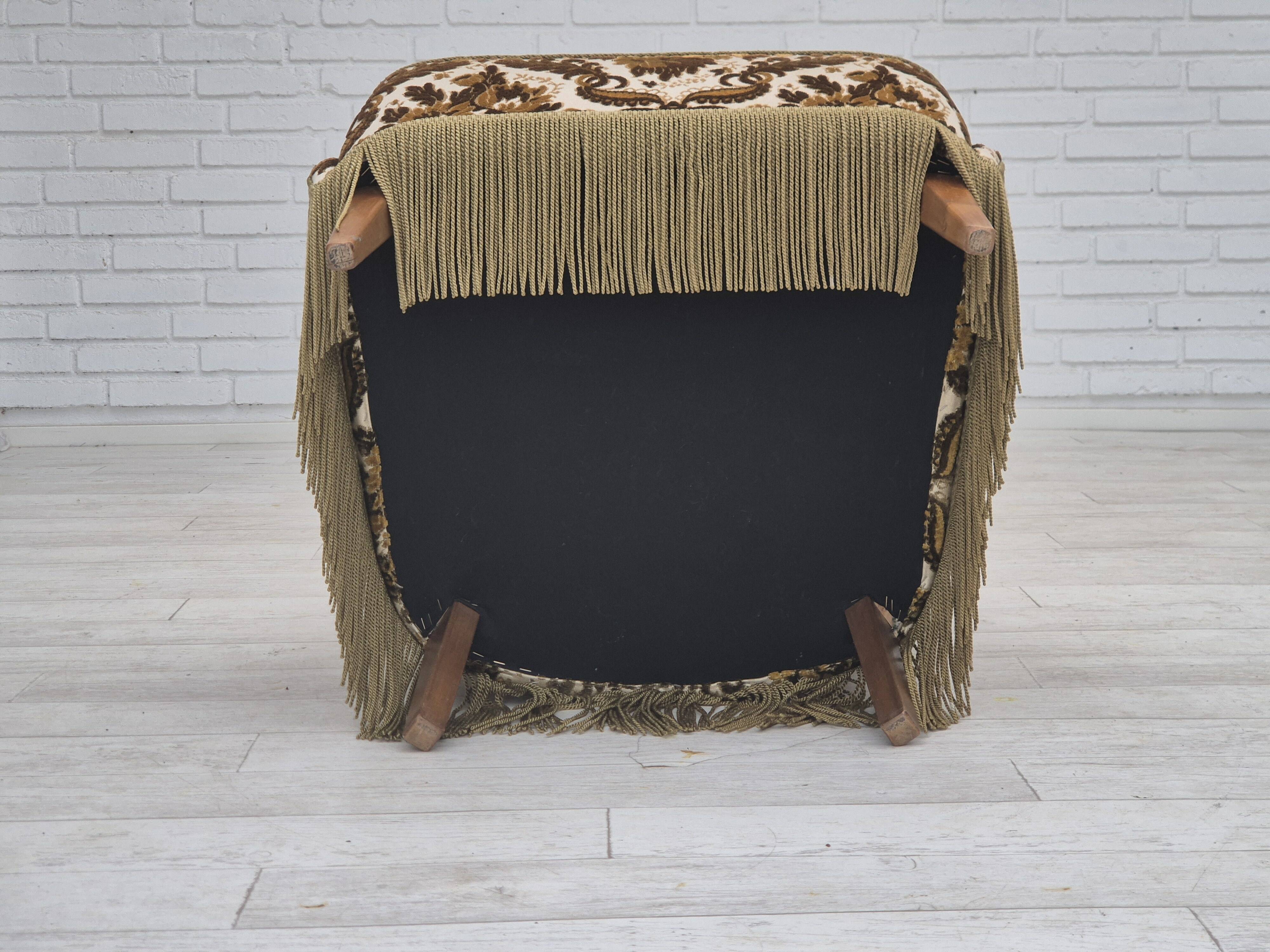 1960s, Danish armchair, furniture velour fabric, ash wood.