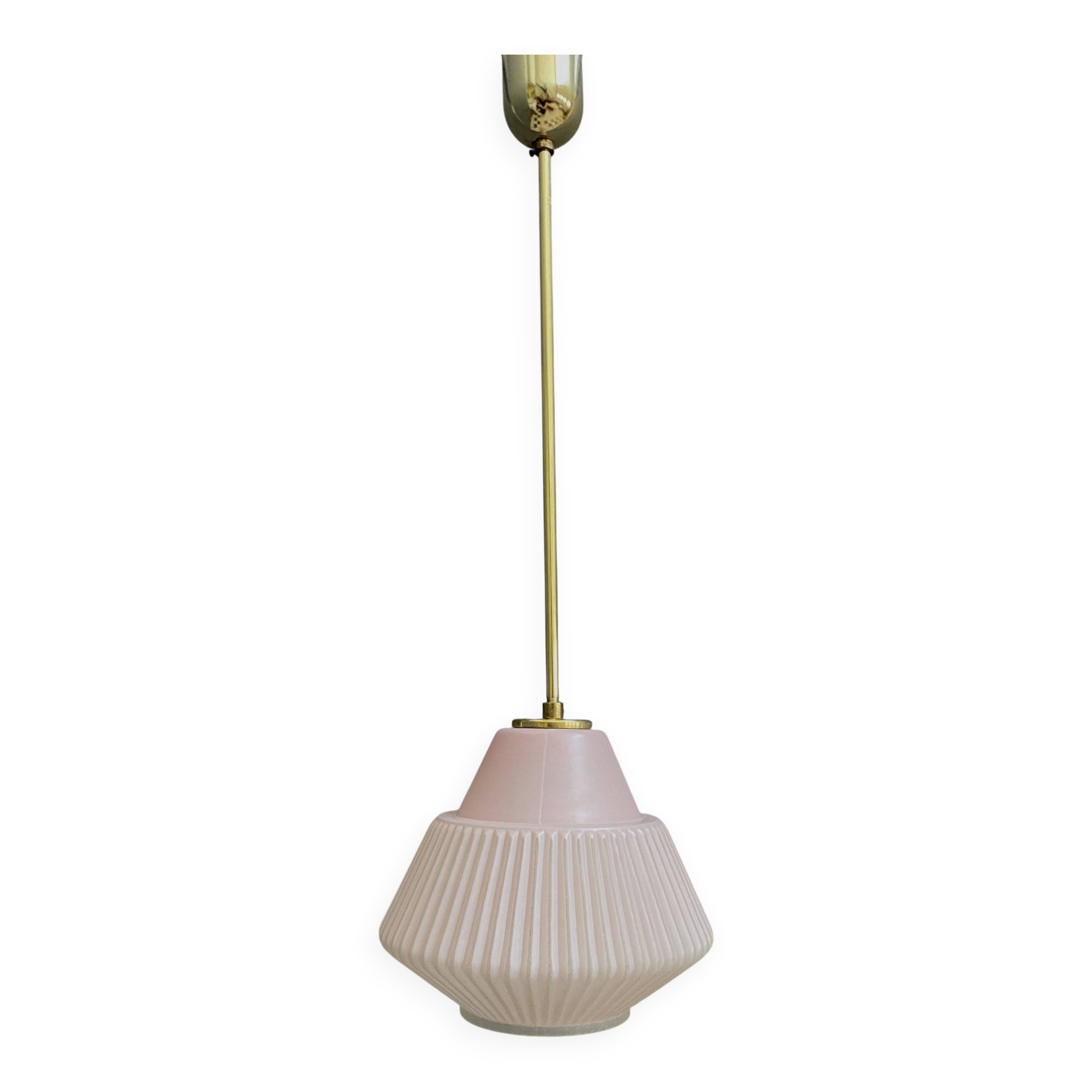 Pink glass pendant lamp 1960s
