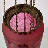 Antique pendant of pink opaline glass with brass edge by Funen's Glassworks, 1860s