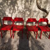 Set of 4 red beech chairs by Rainer Schell 1960