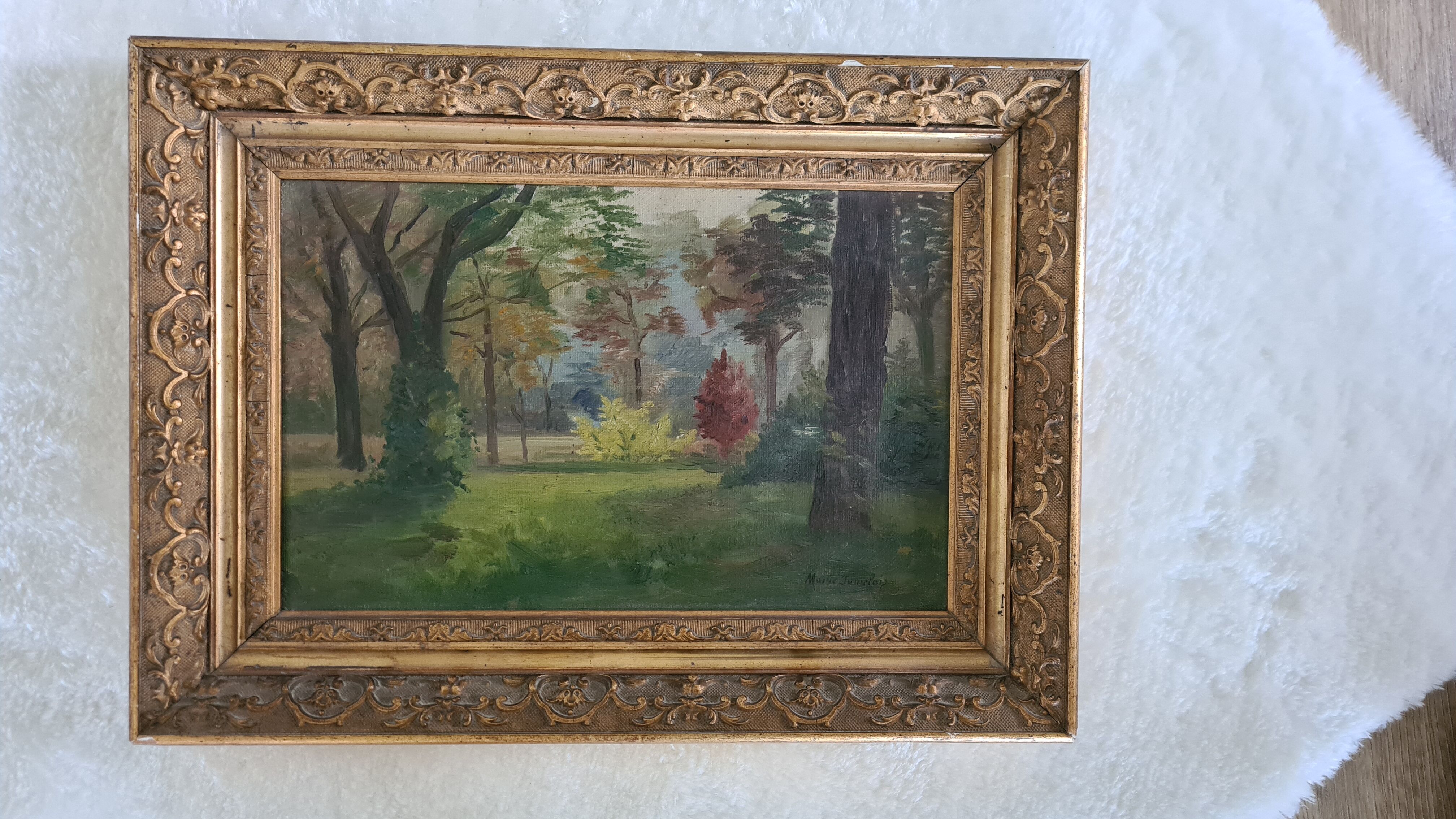Old painting with gilded / vintage carved frame Frame dimensions: 43 x 31
