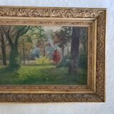 Old painting with gilded / vintage carved frame Frame dimensions: 43 x 31