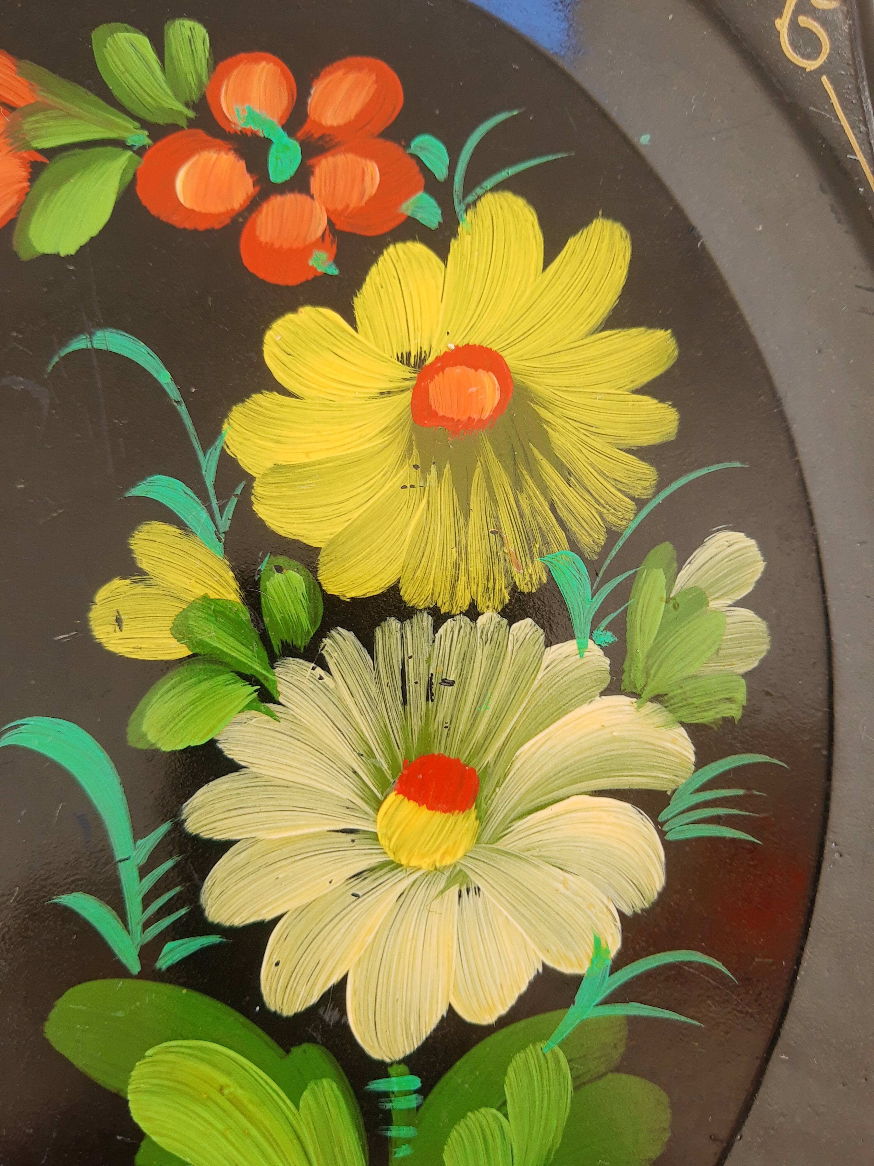 Set of 3 plastic trays vintage Russian flowers