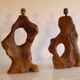 Brutalist pair of wooden lamps from the 1960s.
