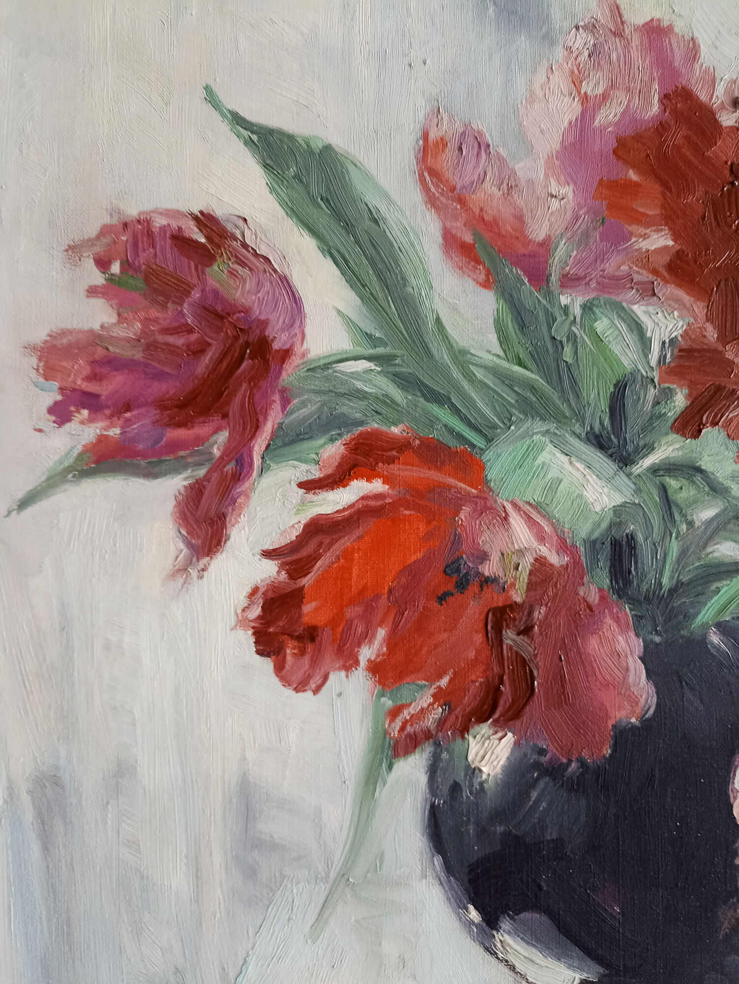 Still life – bouquet of parrot tulips – signed Daniele-Hoffe