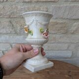 Antique Italian ceramic vase in slip style with rose decoration