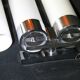 Pair of Modernist wall lights in chrome and double opaline metal, France, Mid-century.