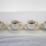 4 Limoges gold outline mocha cups + saucers