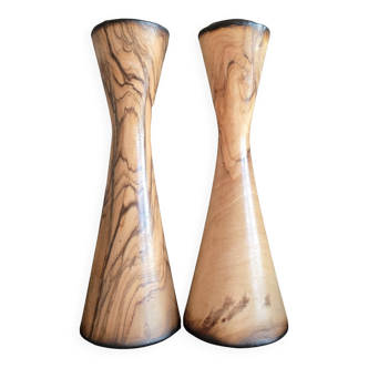 Bougeoirs en Bois d'Olivier, Finition Brûlée (Shou Sugi Ban), Maison KOSS