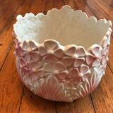 Ancien cache pot CLF forme hortensia rose et blanc vintage