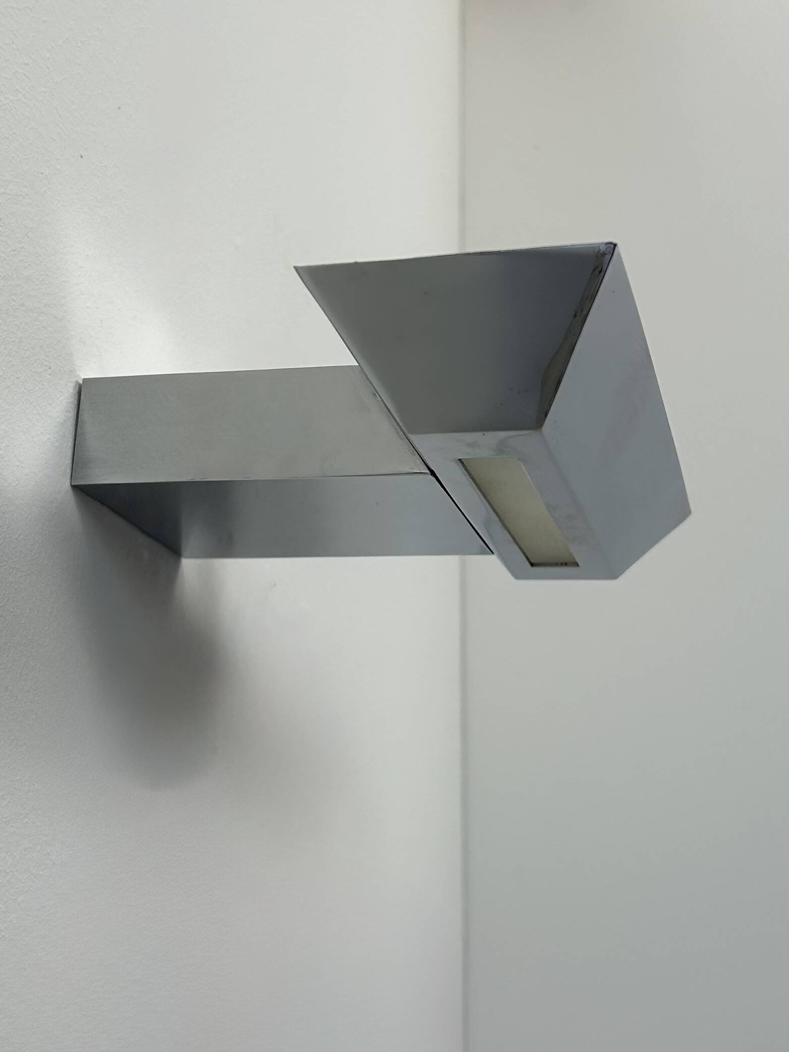 Pair of vintage wall lights, chrome and frosted glass, France, 1980.