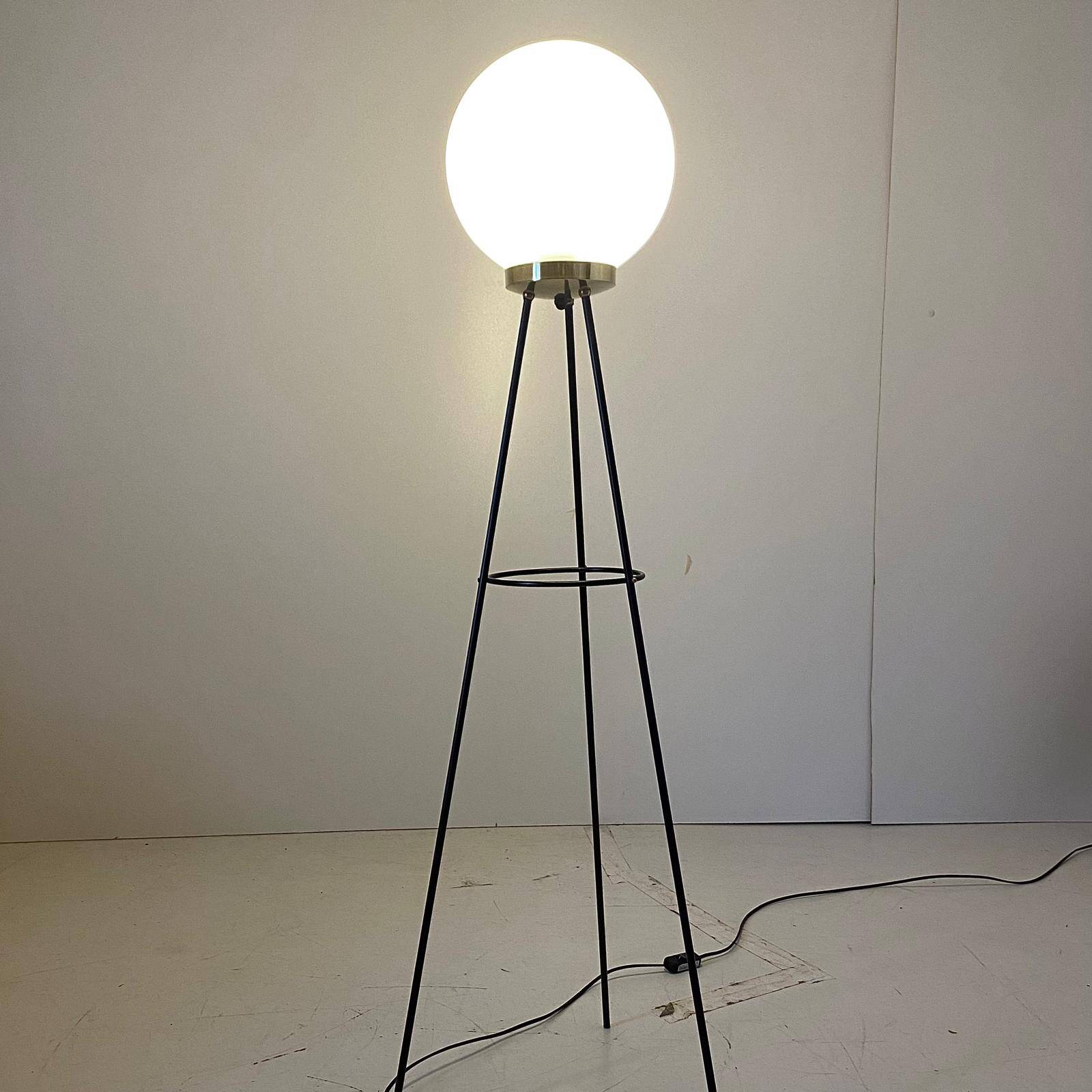 Vintage Stilnovo Floor Lamp, Opaline Glass & Iron, Italy 1950s