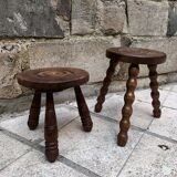 Pair of brutalist tripod stool