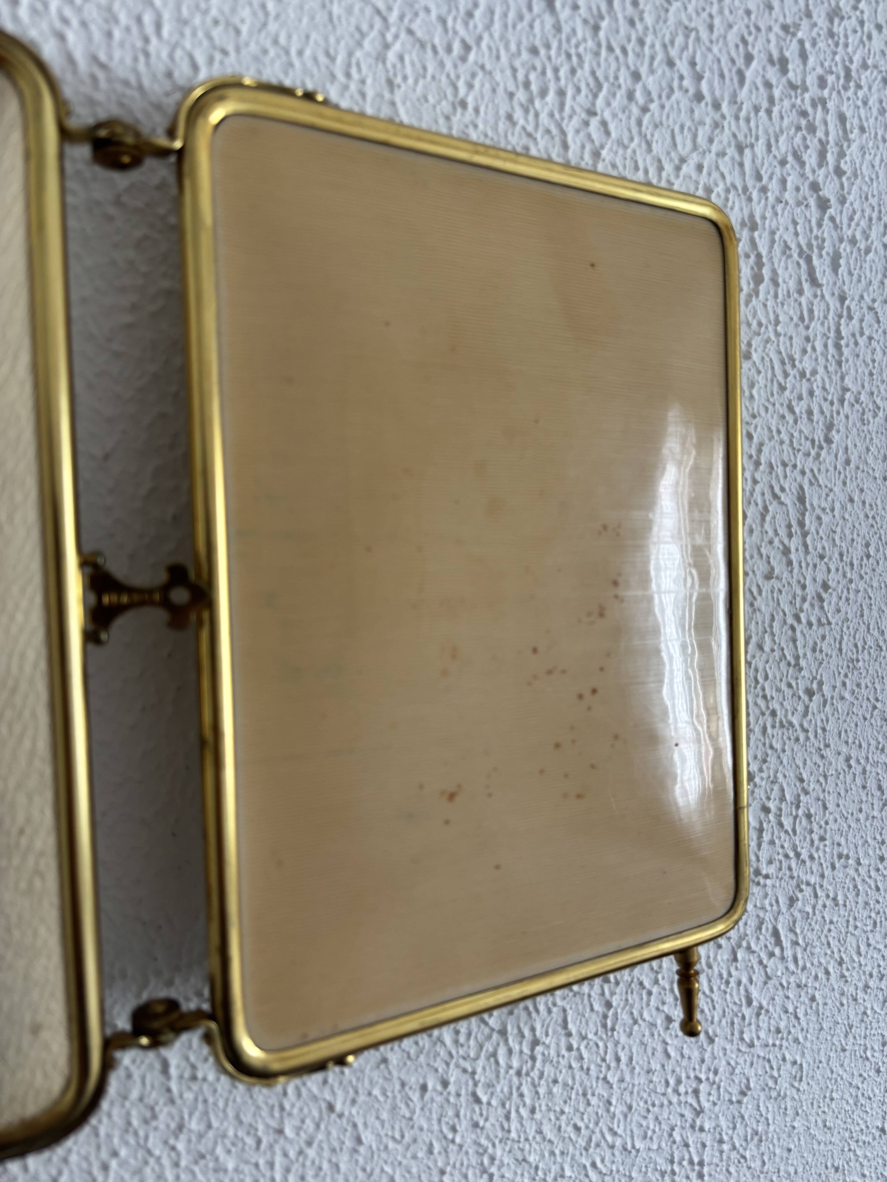 Miroir vintage 1920 triptyque barbier doré fleurs neuf bon marché - 28 x 60