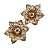 Pair of Masca flower wall lights in gold metal