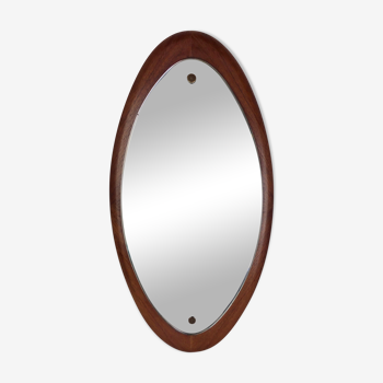 Scandinavian mirror in oval-shaped teak