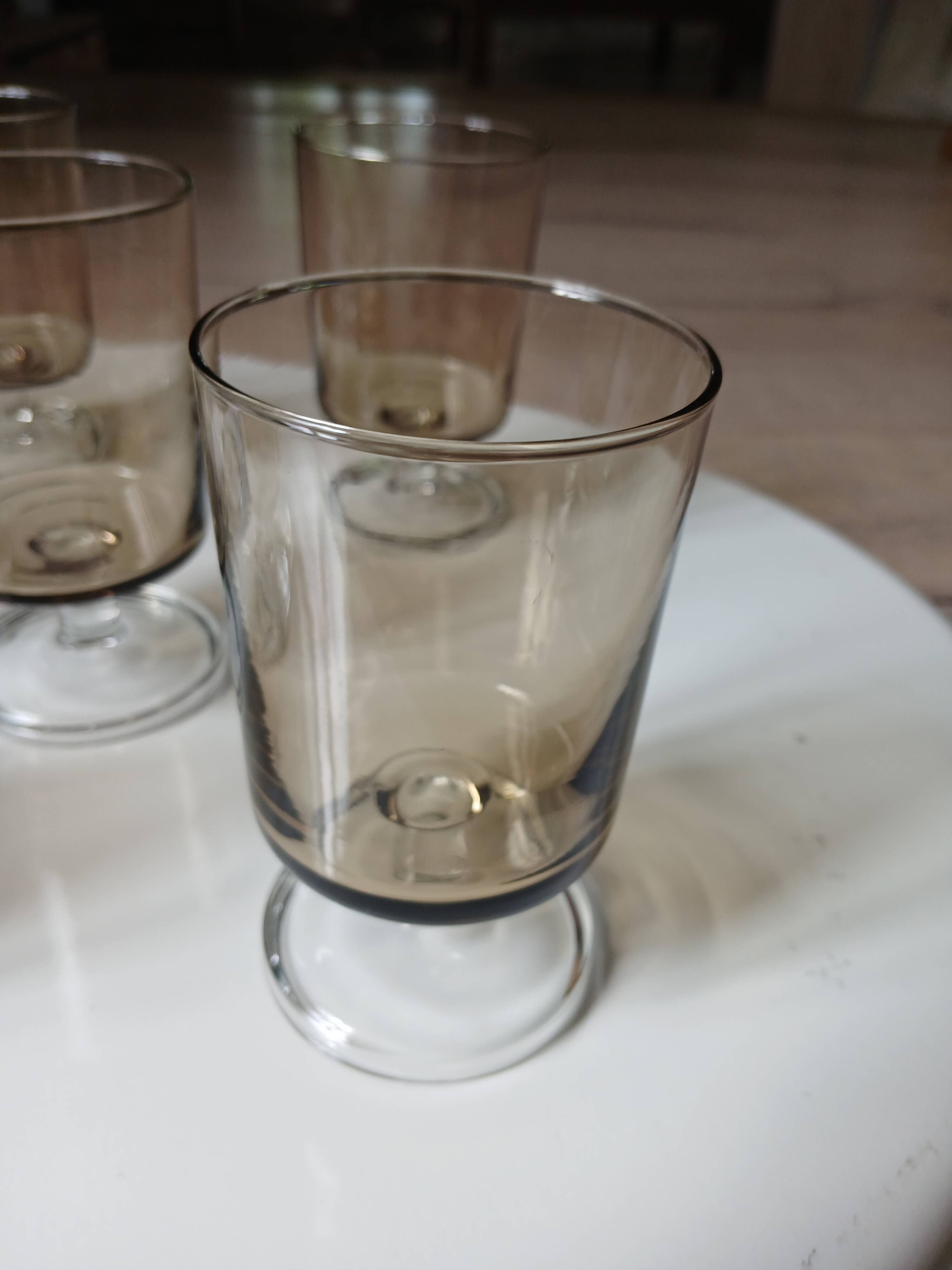 7 vintage stemmed glasses in smoked glass