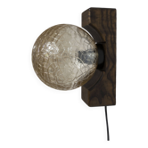 Applique murale boule 1960 bois foncé et verre ambré