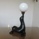 Lamp " black sea lion " white opaline ball 70s