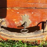 suitcase, wooden trunk