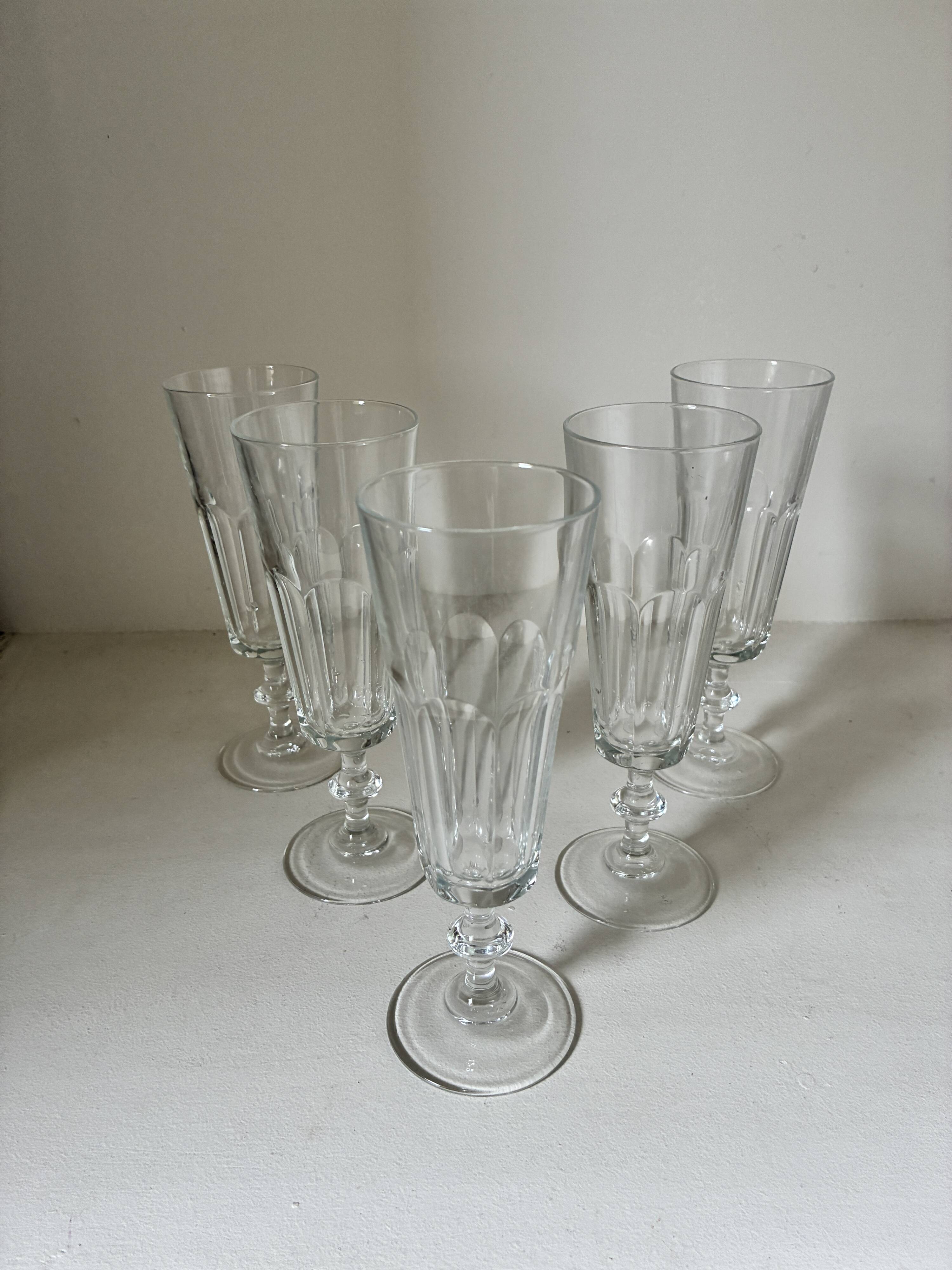 Set of antique faceted champagne flutes