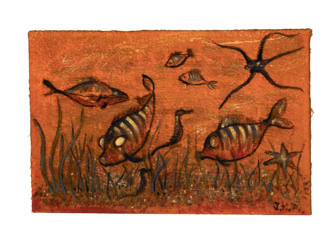 Poisson volant, peinture sur textile, 1974