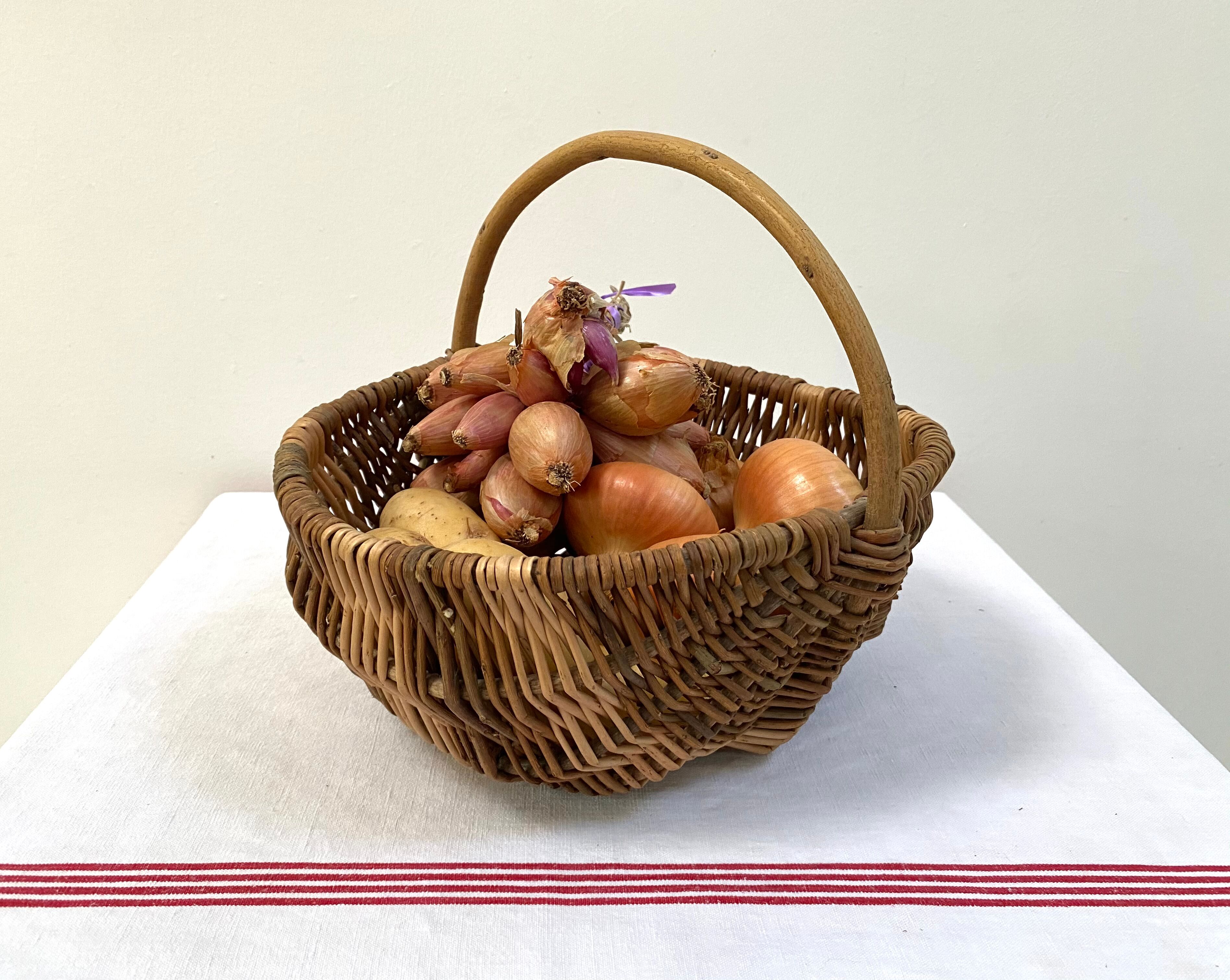 Old handmade basket in woven wicker