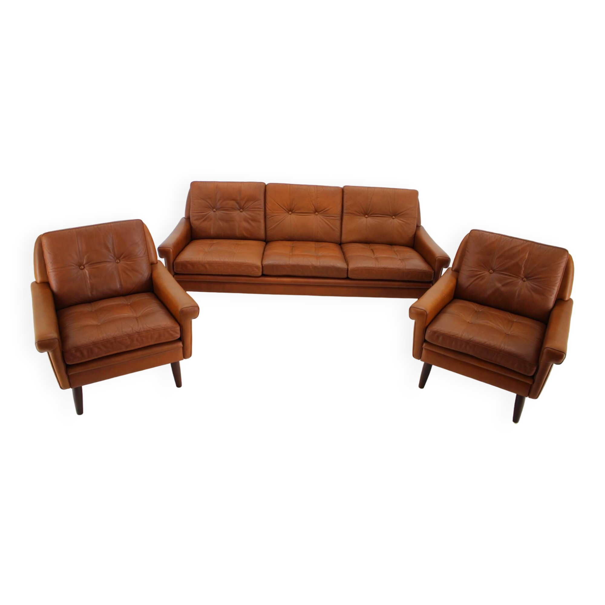 Ensemble de salon Svend Skipper des années 1960 en cuir, Danemark