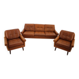 Ensemble de salon Svend Skipper des années 1960 en cuir, Danemark