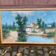 Oil painting on canvas, house and lake, 120x80cm