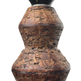 Brutalist ceramic "cork" tabl lamp, Teddy fabric shade. Dutch 1960s
