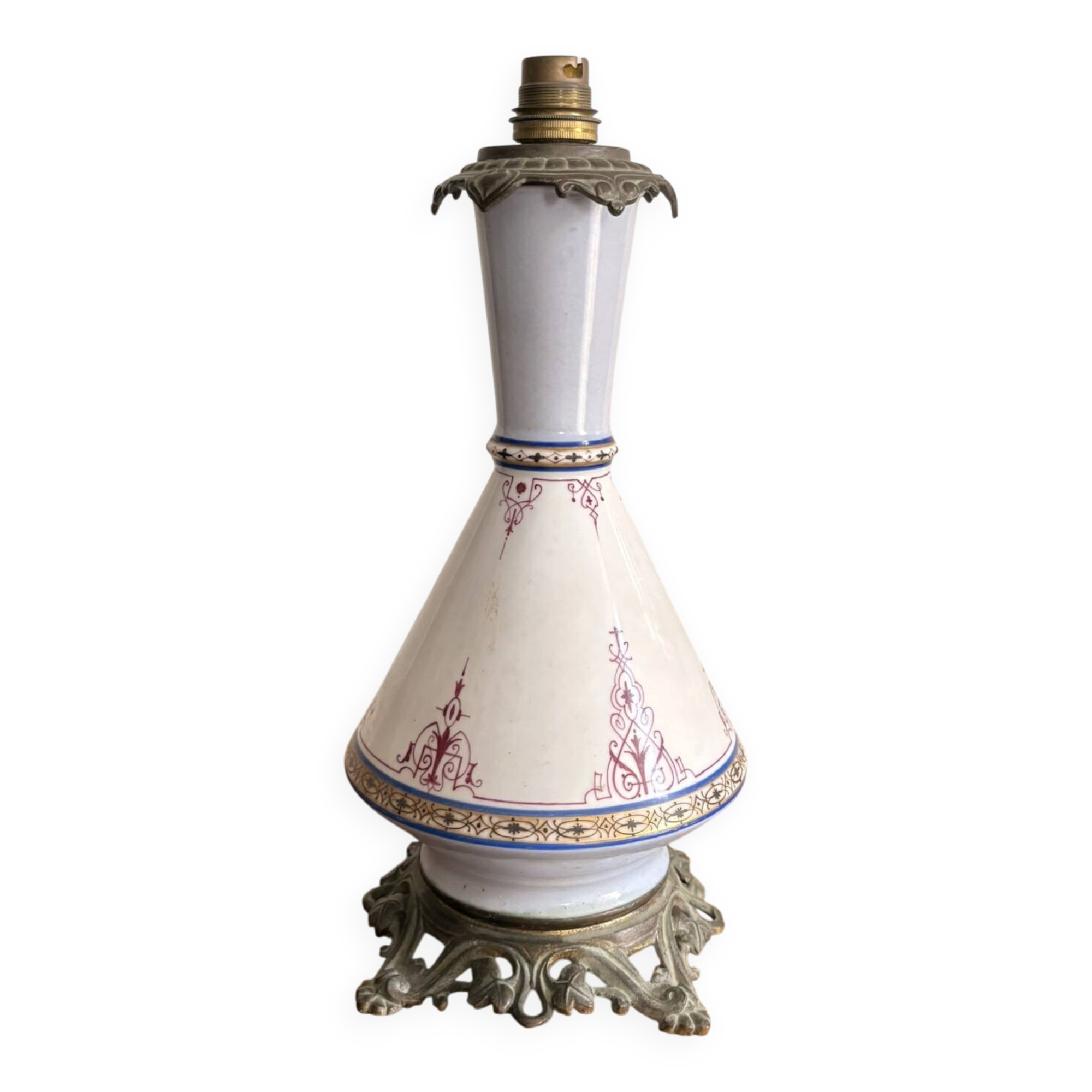 Lampe Porcelaine Faïence Blanc Rideaux Bordeaux Renaissance Napoléon III