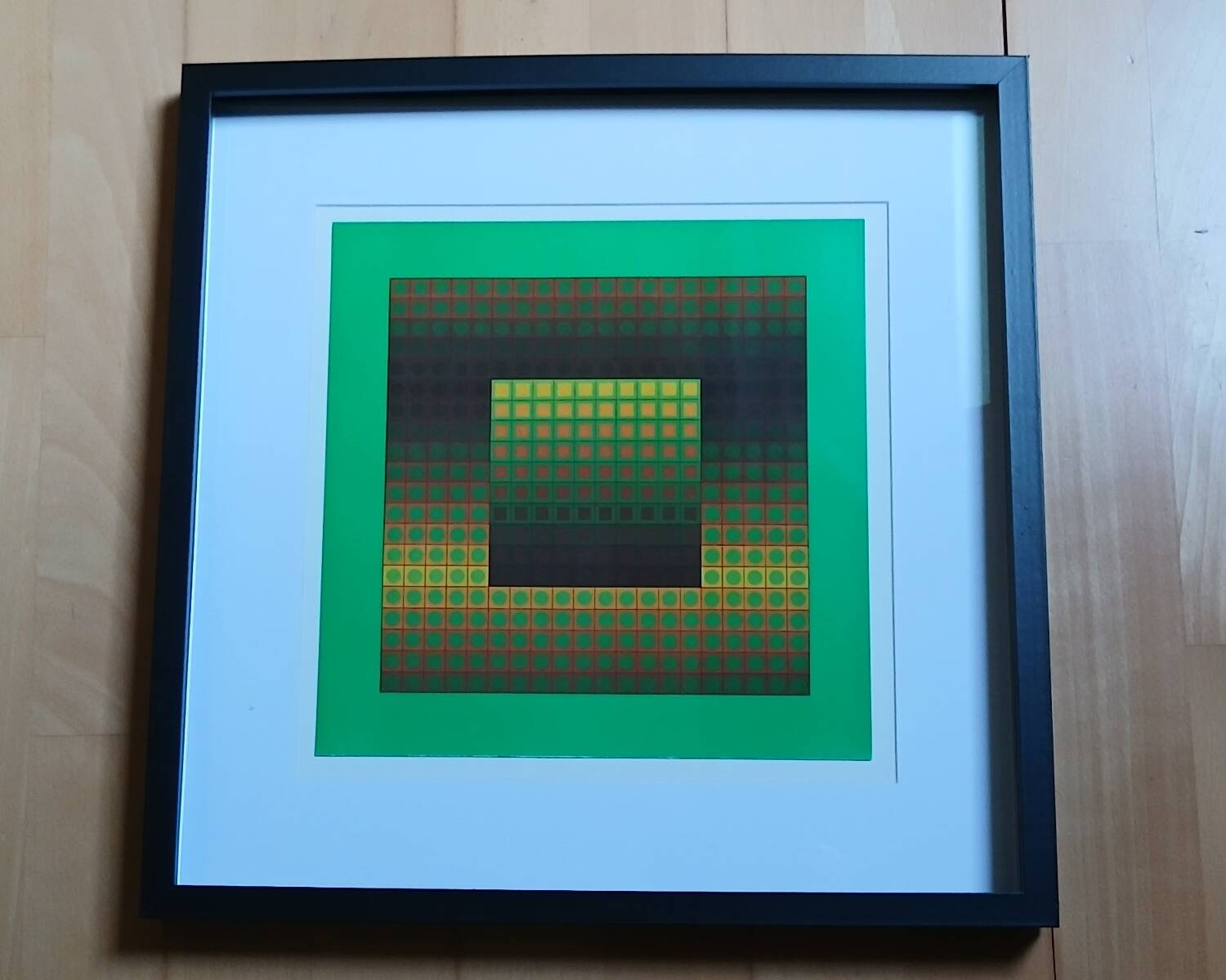 Tableau Op Art Victor Vasarely - Vintage Screen Print from the 70s Framed