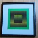 Tableau Op Art Victor Vasarely - Vintage Screen Print from the 70s Framed