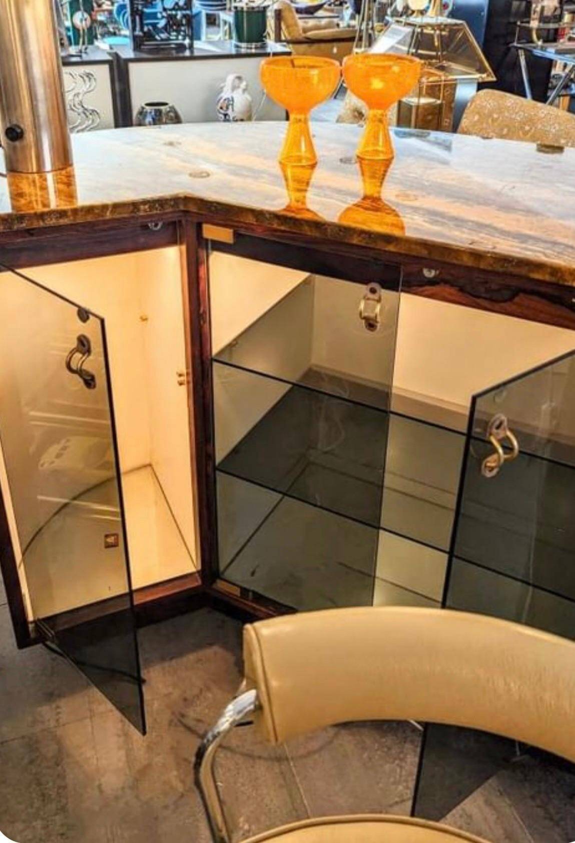 Willy Rizzo Bar Cabinet in Rosewood and Marble, Italy, 1970s