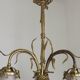 French Antique Late 1800s 3-Light Gilt Bronze Chandelier Art Glass Shades 5089