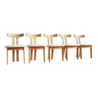 Chaises de salle à manger vintage en chêne en forme de T, style milieu du siècle, lot de 5