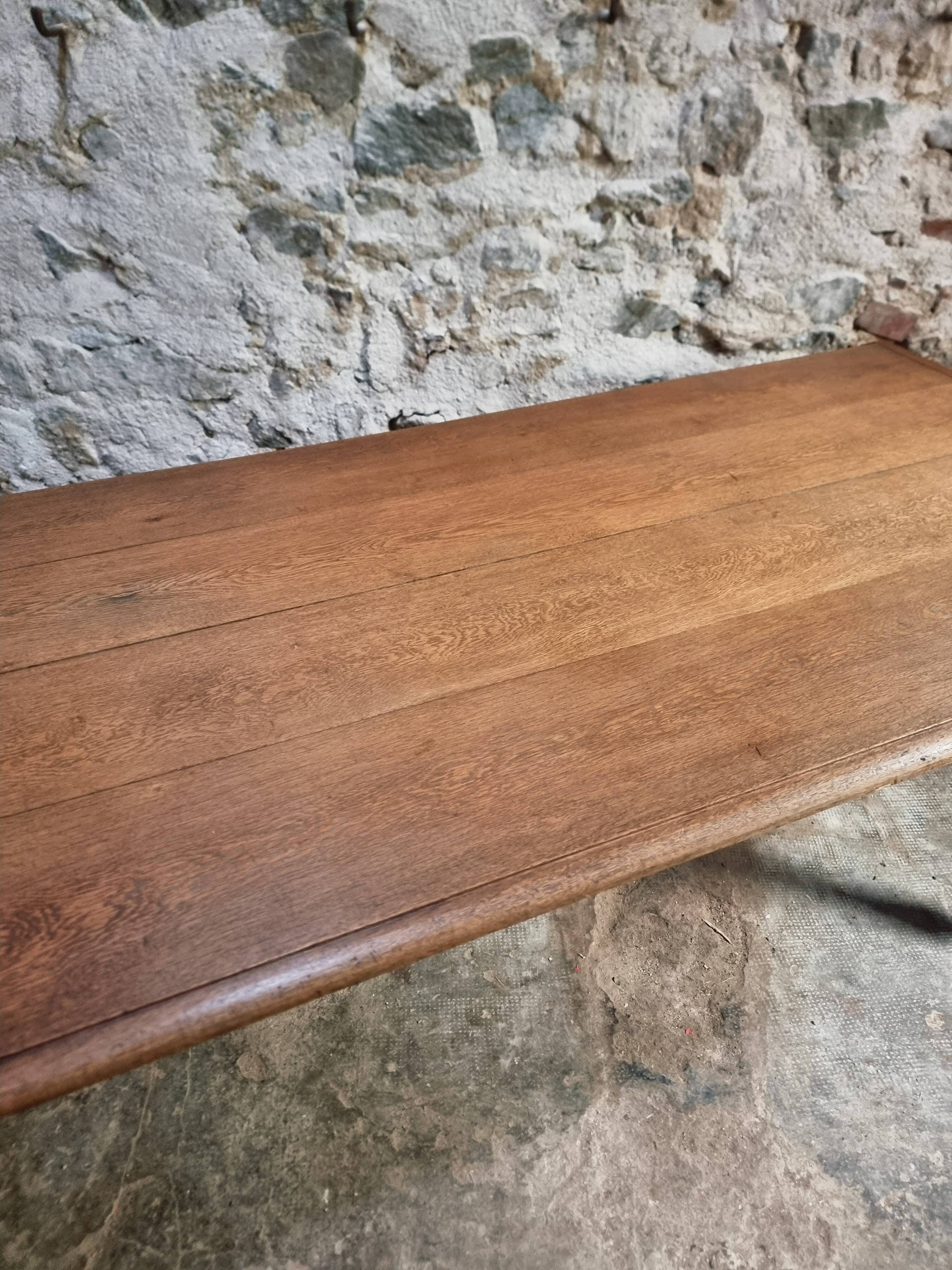 Antique oak dining table with drawer – France, early 20th century