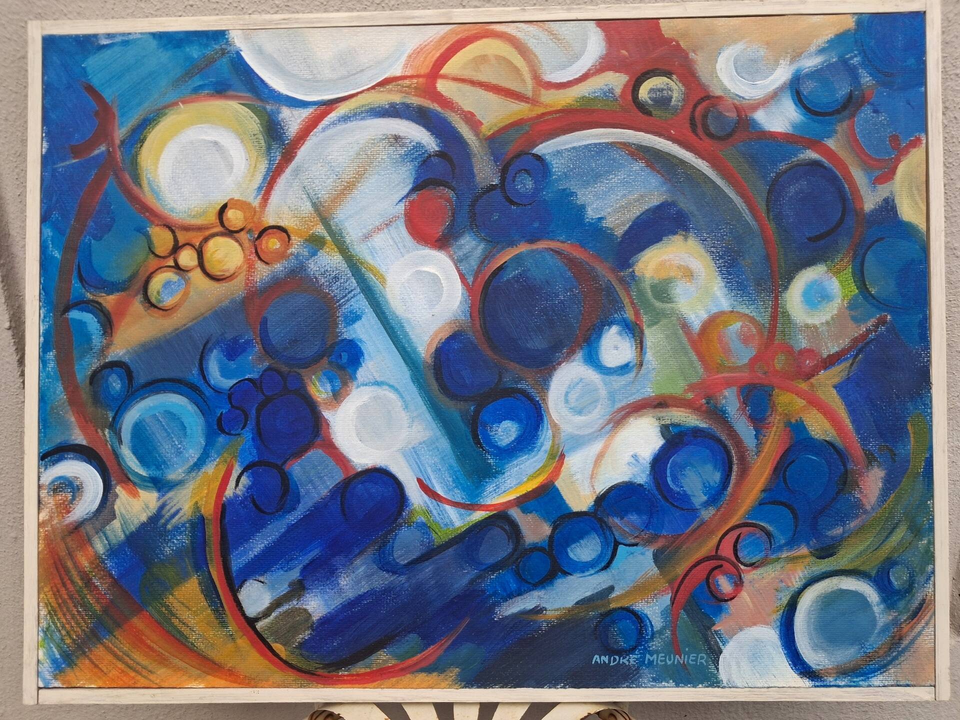 Abstract painting signed by André Meunier, modernist, design.