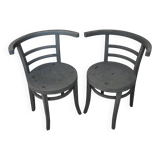 Pair of Thonet bistro chairs from 1930 in painted grey wood, half-moon backrest.