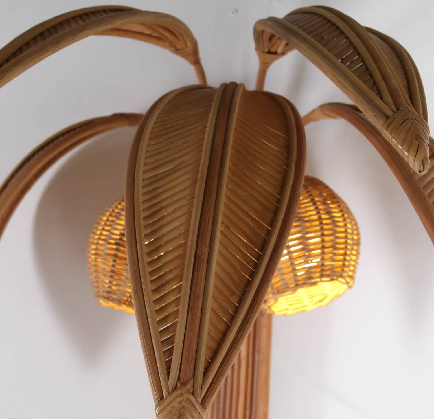 Pair of large "coconut/palm" wall lights in rattan