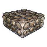 Vintage 1960s German iron ring glass ceiling lamp by Limburg