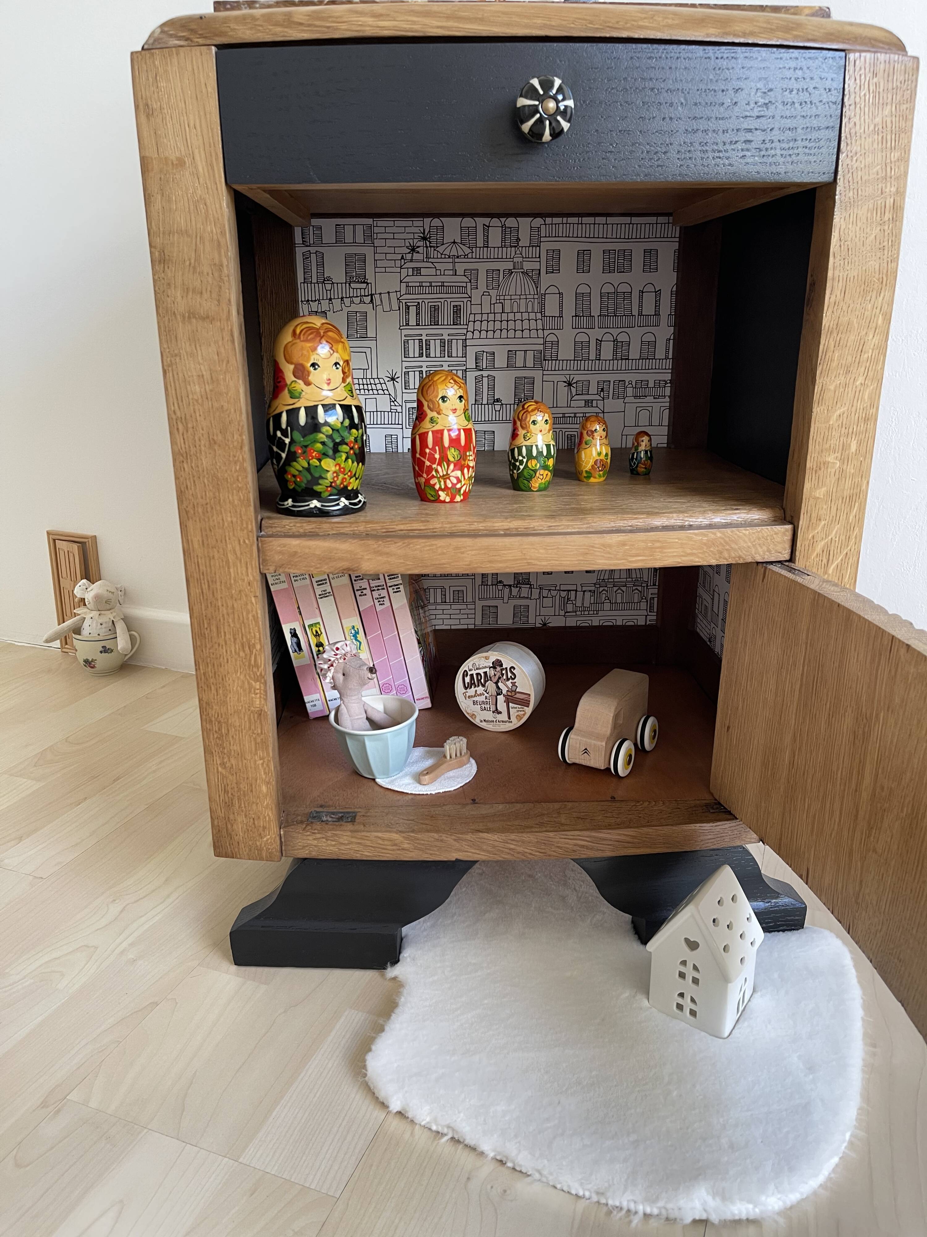black Art Deco bedside table