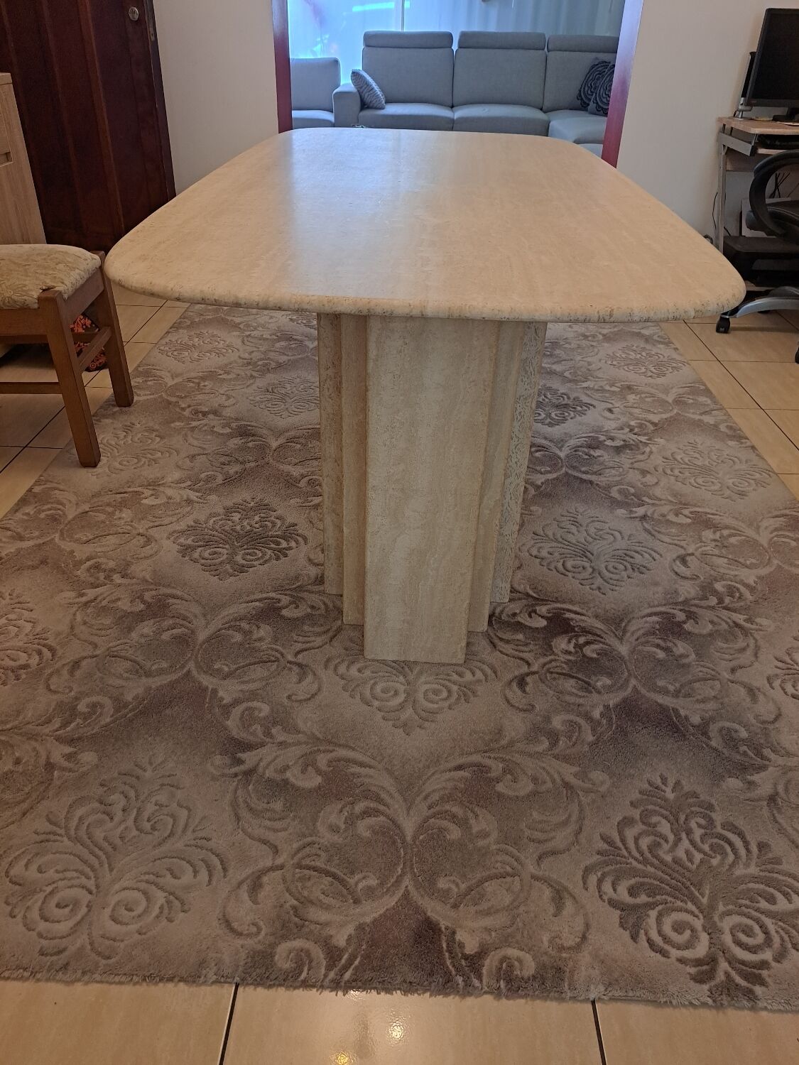 Travertine dining table.