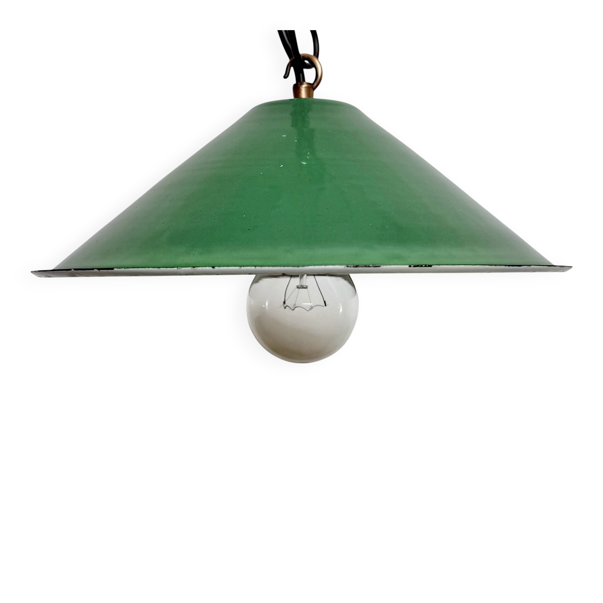 Industrial British Green Enamel Factory Pendant Lamp, 1950s