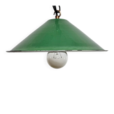 Lampe suspendue en émail vert britannique industriel, années 1950