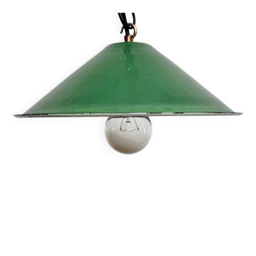 Industrial British Green Enamel Factory Pendant Lamp, 1950s