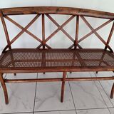 CURVED WOOD AND CANE BENCH