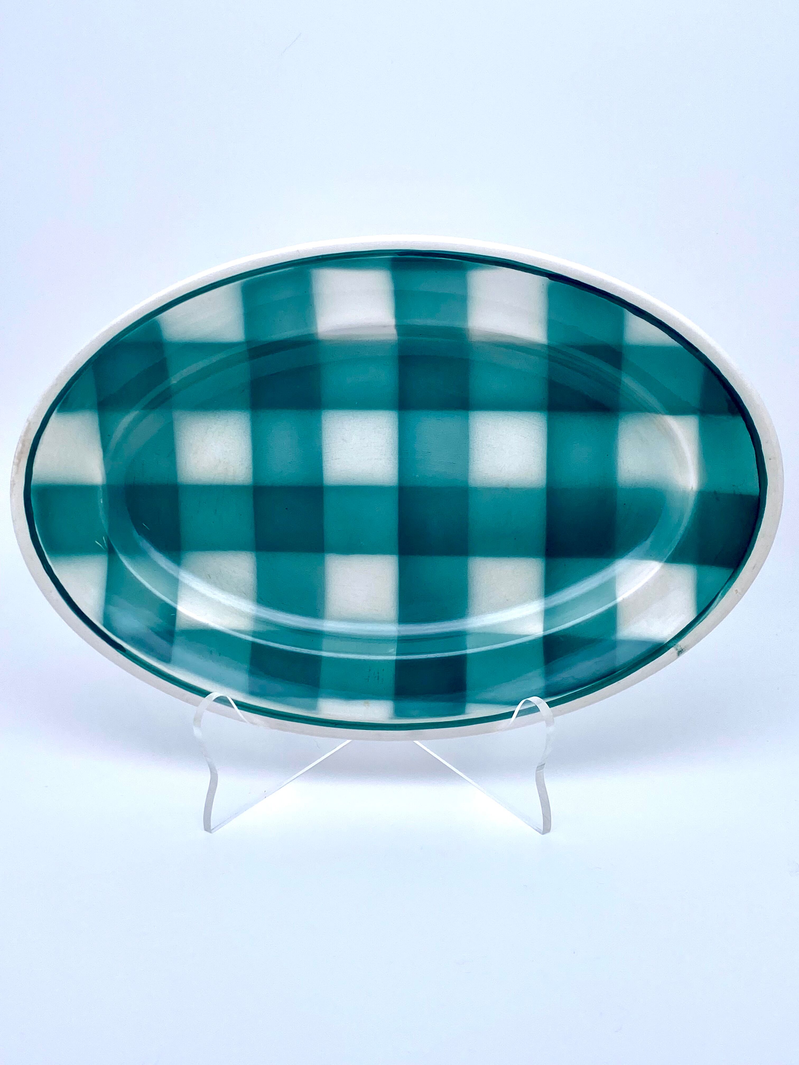 Vintage beige and green checkered service